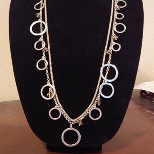 Loft Long Bold Artsy Circles & Crystals Necklace